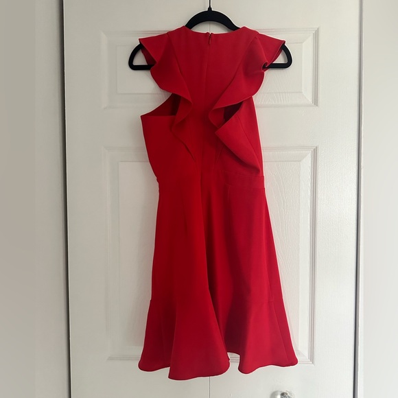 Chelsea 28 Red Peplum Hemline Ruffled Sleeve Racer Back Dress - Picture 5 of 9